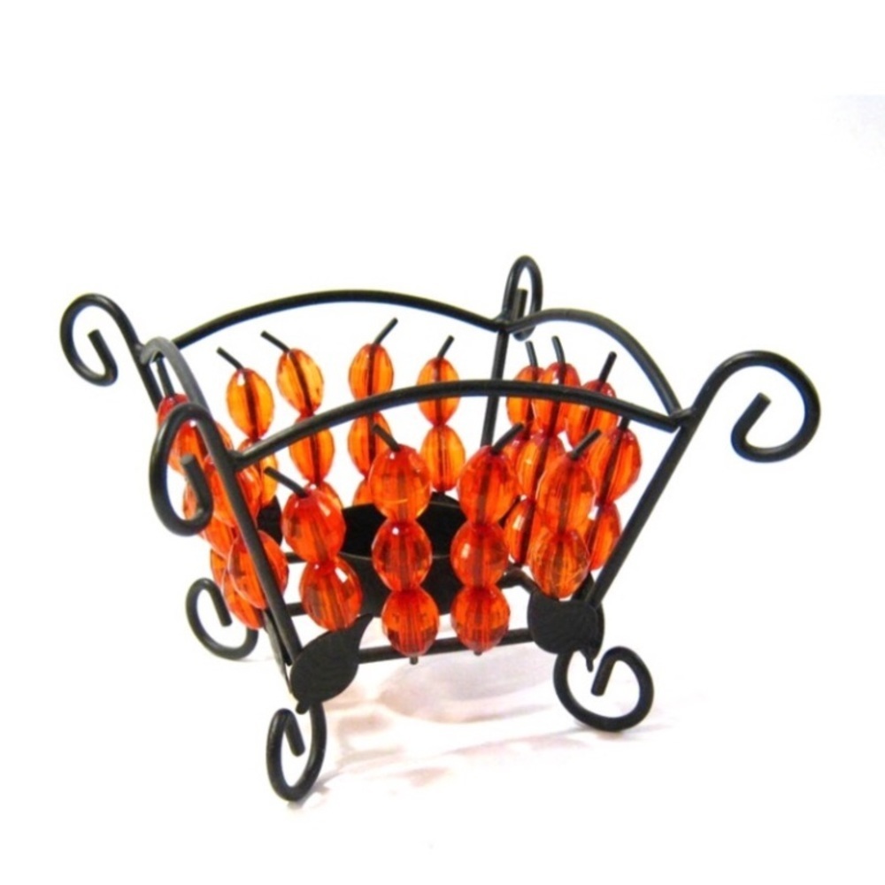 Crystal Cut Amber Beaded Votive Candle Holder 3 Inch Tall